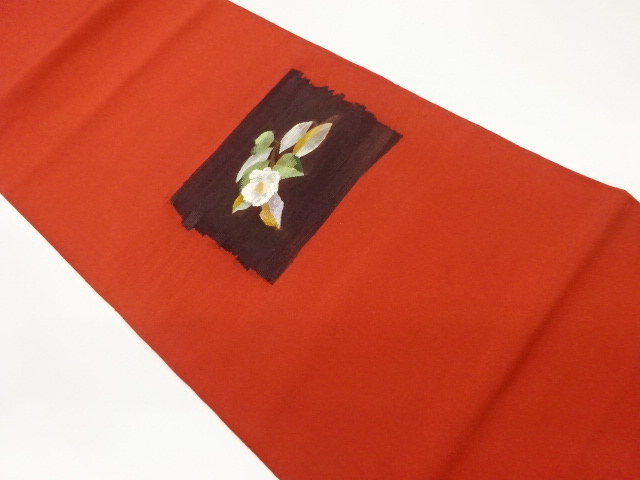 すくい織色紙に椿模様織出し洒落袋帯